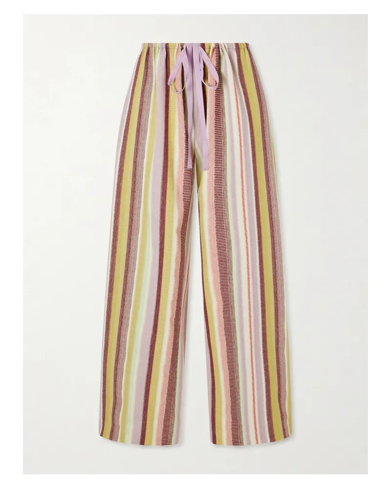 Anna Sui Mesa Striped Cotton-blend Straight-leg Drawstring Pants - Purple Purple