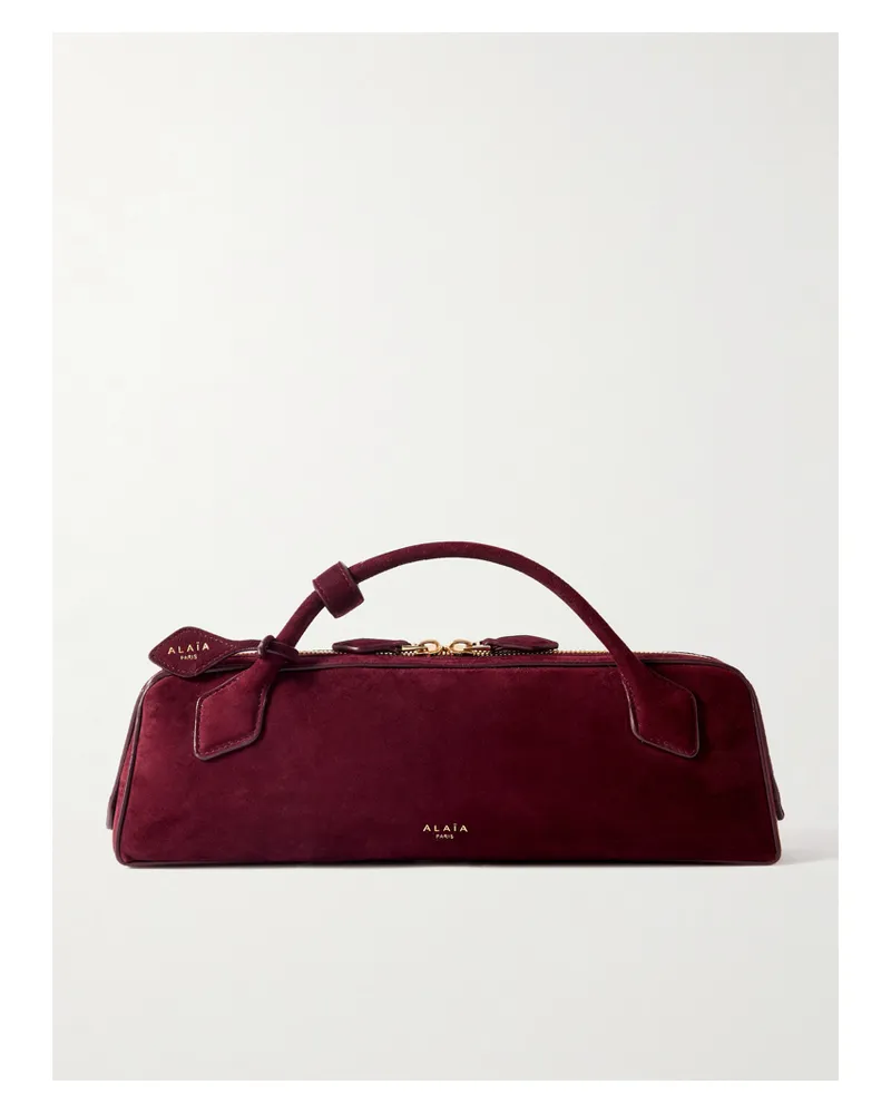 Alaïa Le Teckel Leather-trimmed Suede Clutch - Burgundy Burgundy