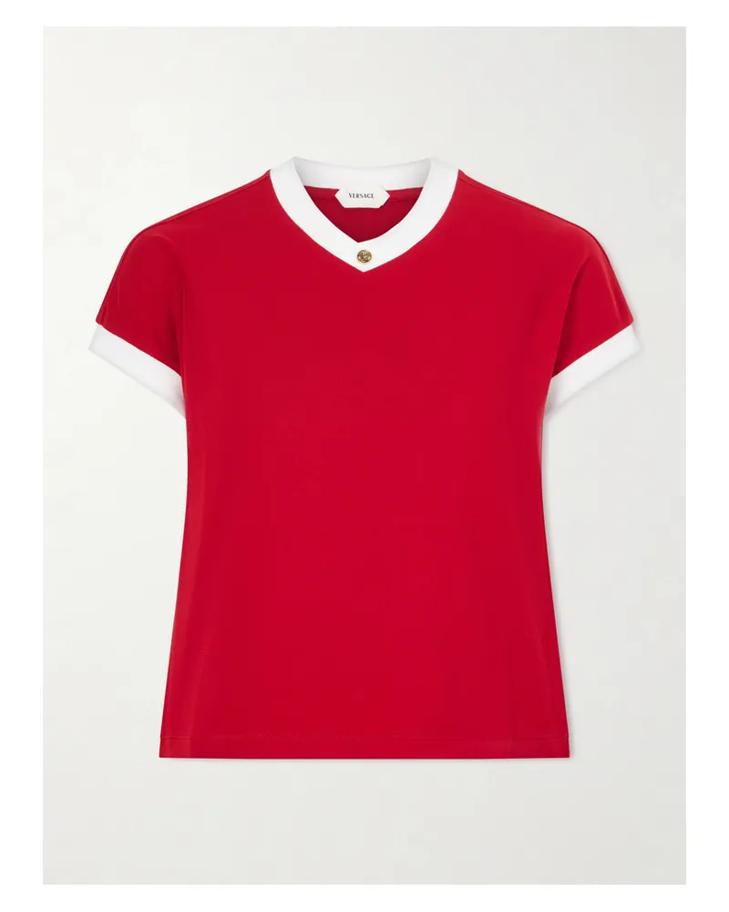 Versace Embellished Cotton-blend Jersey T-shirt - Red Red