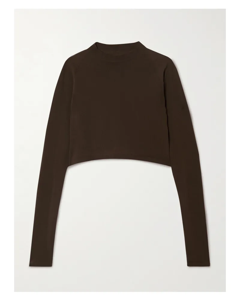 Alaïa Paneled Cropped Jersey Top - Brown Brown
