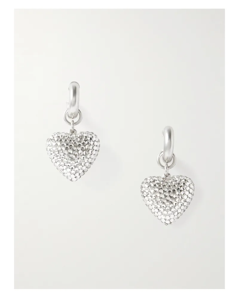 Roxanne Assoulin The Dazzling Puffy Heart Silver-tone Crystal Hoop Earrings Silver