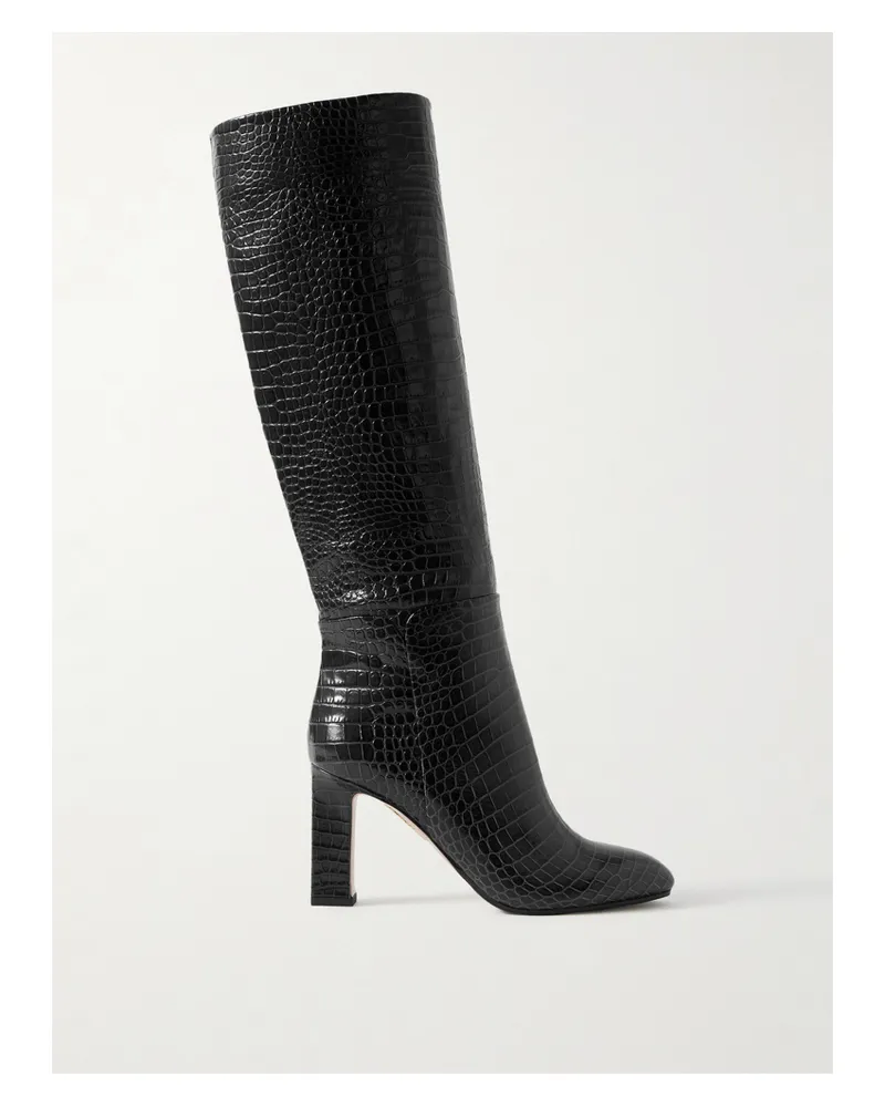 Aquazzura Sellier 85 Kniehohe Stiefel Aus Leder Mit Krokodileffekt - Schwarz Schwarz