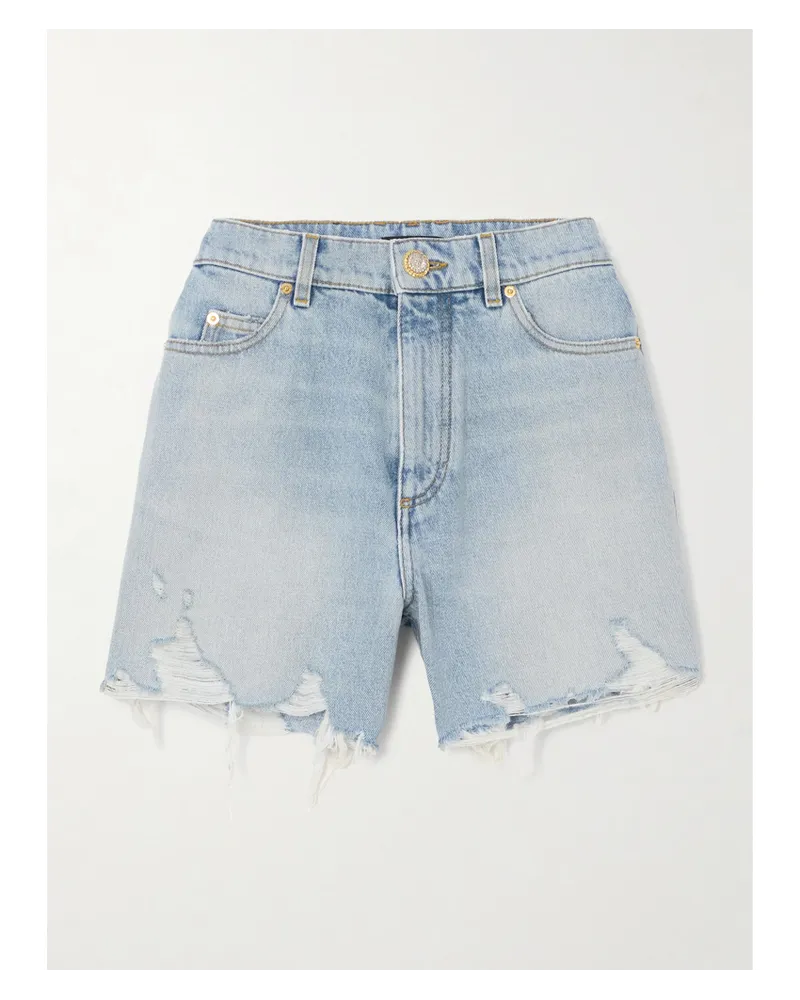 Balmain Jeansshorts In Distressed-optik Blau