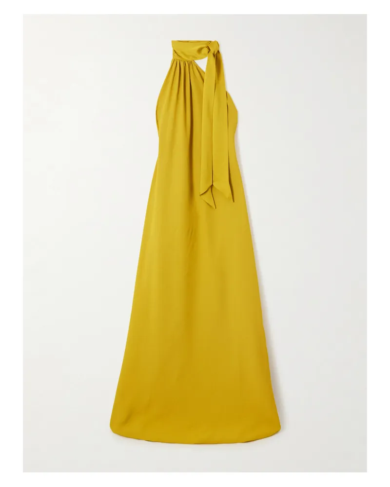 Taller Marmo One-shoulder Scarf-detailed Gathered Crepe-cady Gown - Yellow Yellow