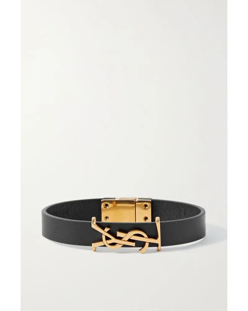 Saint Laurent Opyum Lederarmband Mit Goldfarbenen Details - Schwarz Schwarz