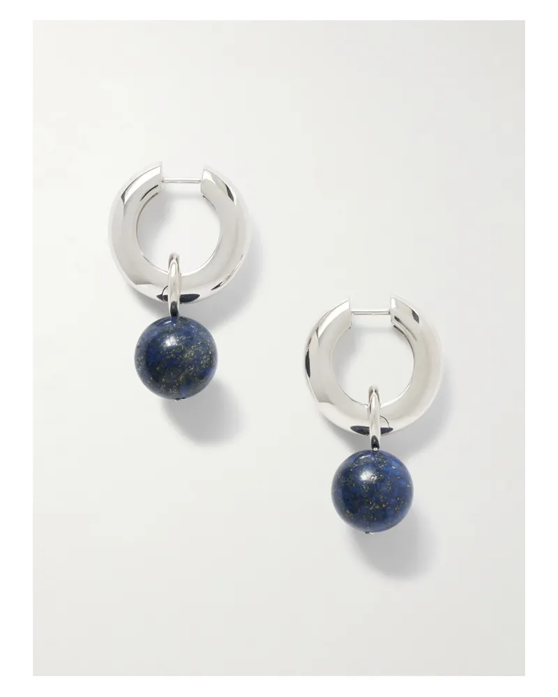 AGMES Sonia Recycled Sterling Silver Lapis Lazuli Hoop Earrings Silver