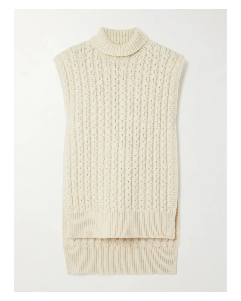 Alaïa Oversized Belted Ribbed Wool Turtleneck Sweater Vest - Ivory Ivory