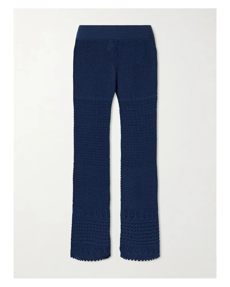 Eres Emblème Crocheted Cotton-blend Straight-leg Pants - Blue Blue