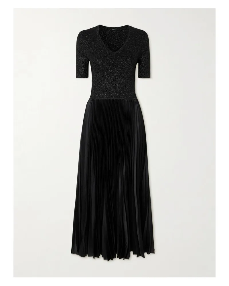 Joseph Domat Kleid Aus Einer Merinowollmischung In Metallic-optik Und Plissiertem Satin - Schwarz Schwarz
