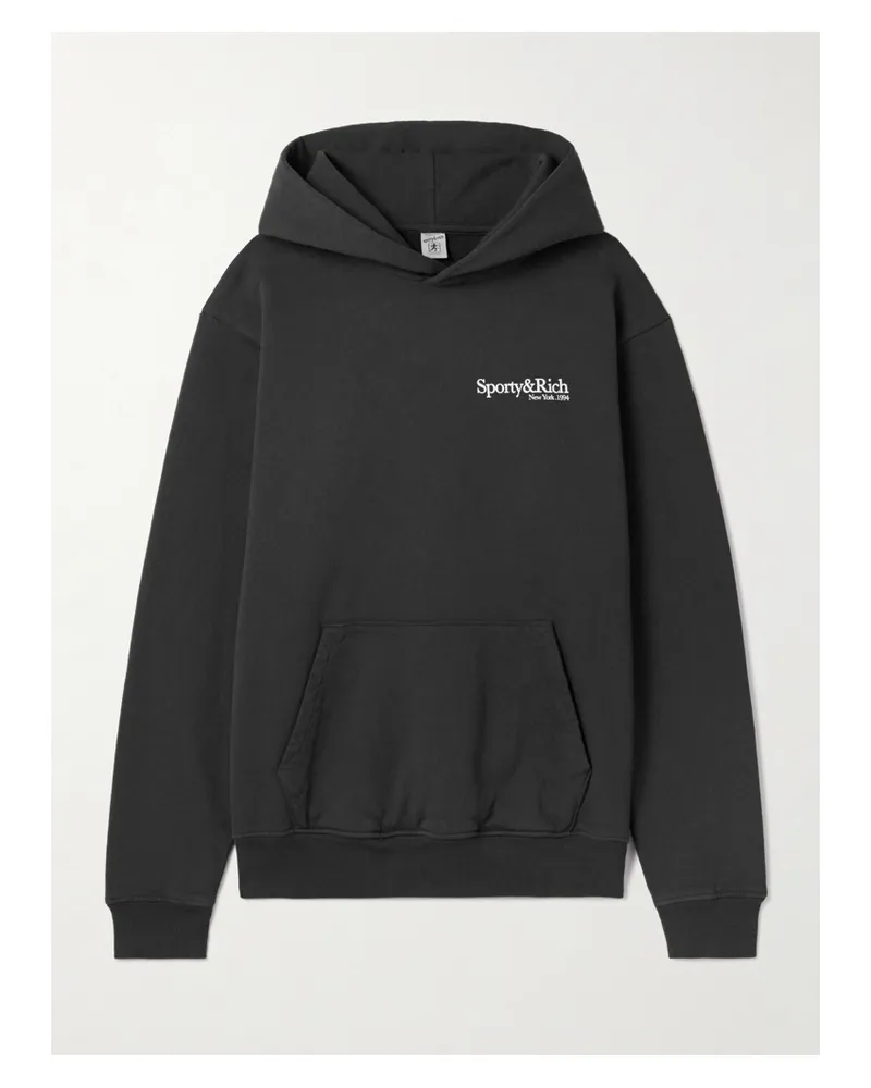 SPORTY & RICH Hoodie Aus Baumwoll-jersey Mit Prints - Schwarz Schwarz