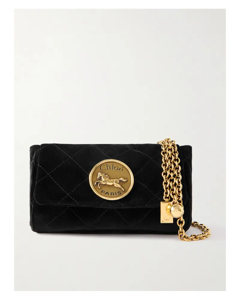 Chloé Heritage Kleine Schultertasche Aus Gestepptem Samt Mit Verzierungen - Schwarz Schwarz