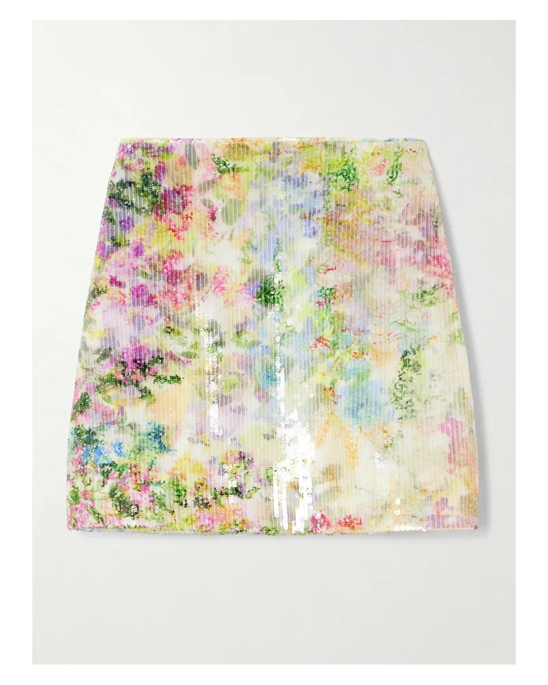 Aje. Dahlia Floral-print Sequined Mesh Mini Skirt - Green Green