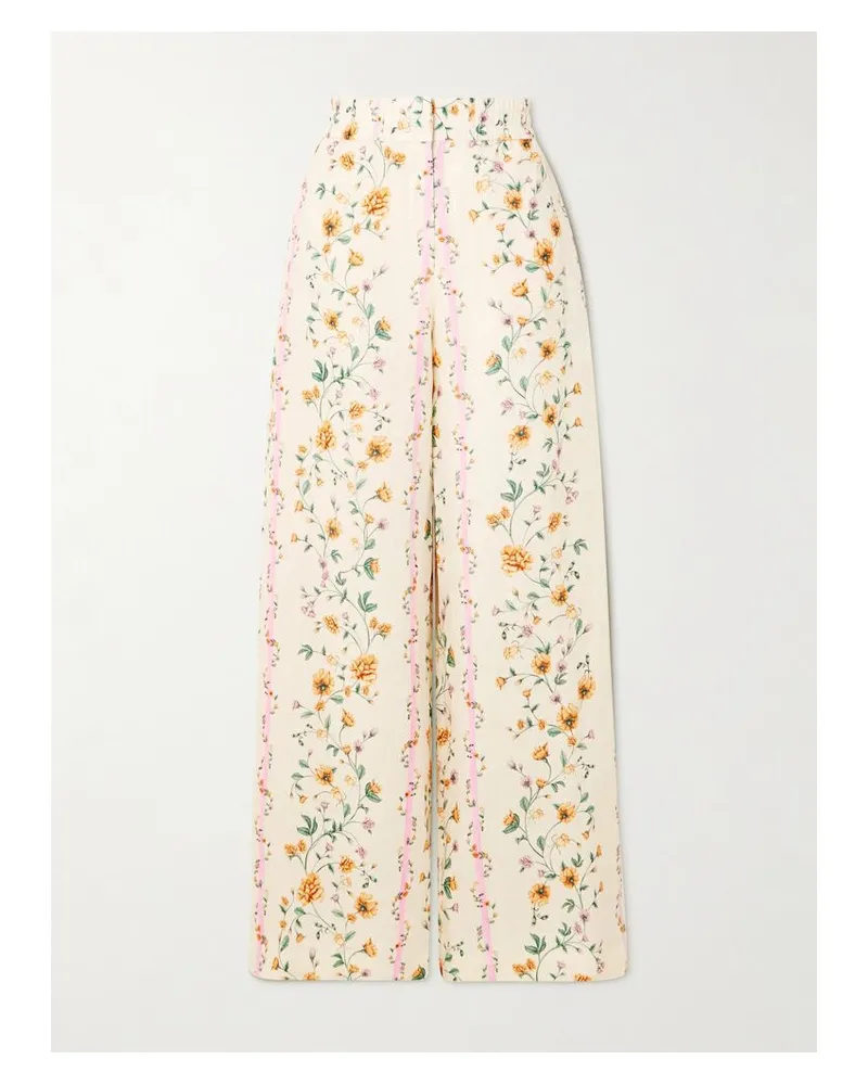 AGUA BENDITA Totoa Chinesis Hose Mit Weitem Bein Aus Leinen Mit Blumenprint - Creme Creme