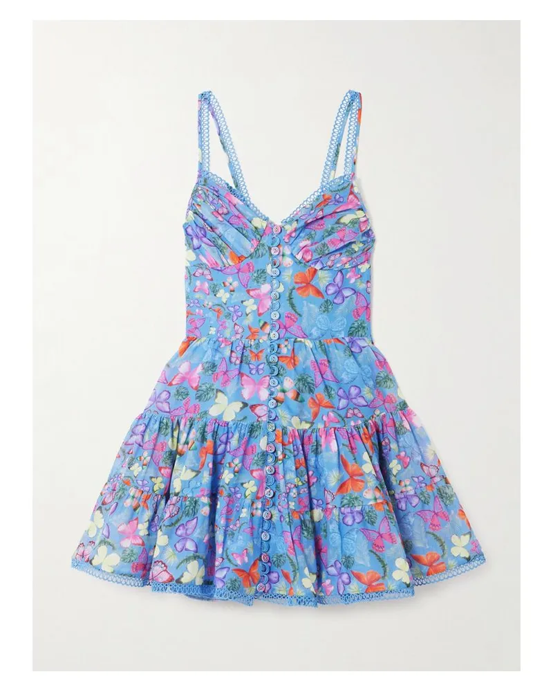 Charo Ruiz Angy Minikleid Aus Einer Bedruckten Baumwollmischung - Blau Blau