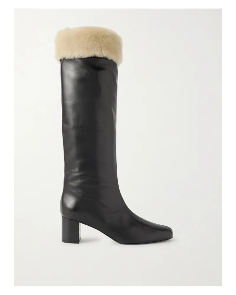 Totême Downtown Kniehohe Lederstiefel Mit Shearling-besatz - Schwarz Schwarz