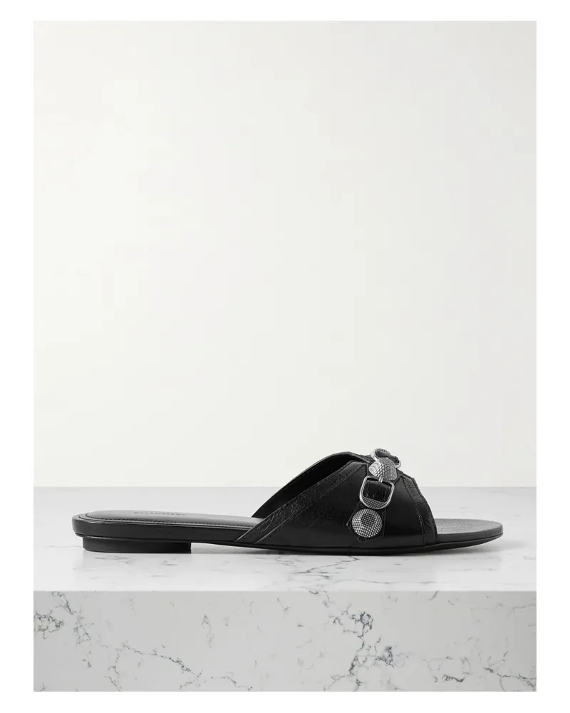 Balenciaga Cagole Embellished Textured-leather Sandals - Black Black