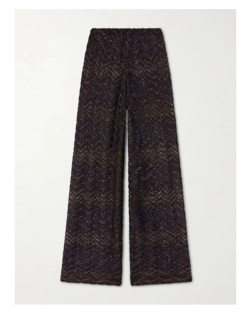 Missoni Sequin-embellished Crochet-knit Wide-leg Pants - Brown Brown