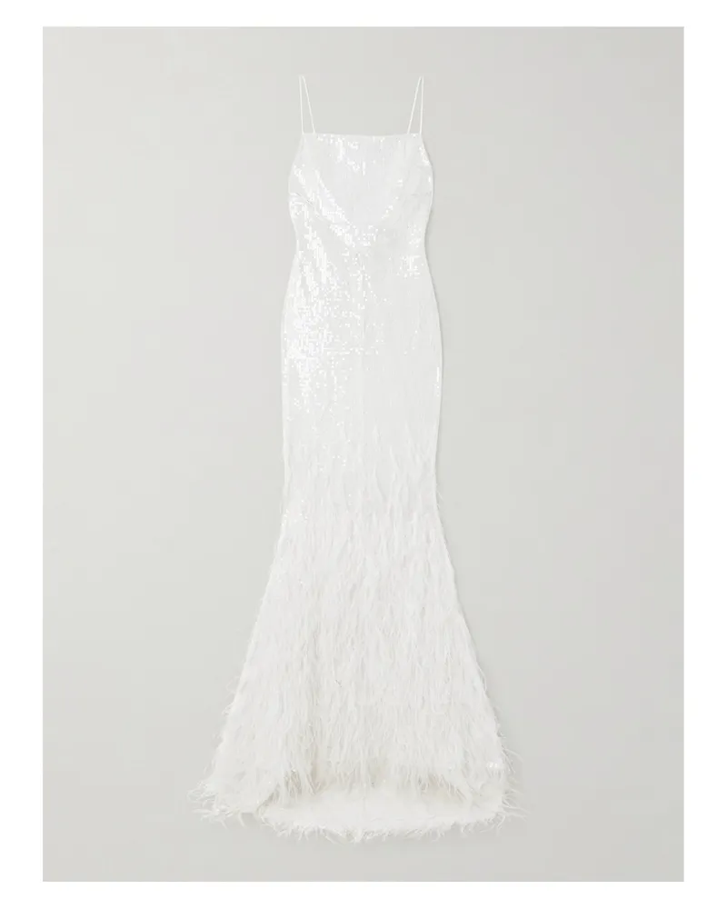 Retrofête Odessa Robe Aus Spitze Mit Pailletten Und Federn - Weiß Weiß