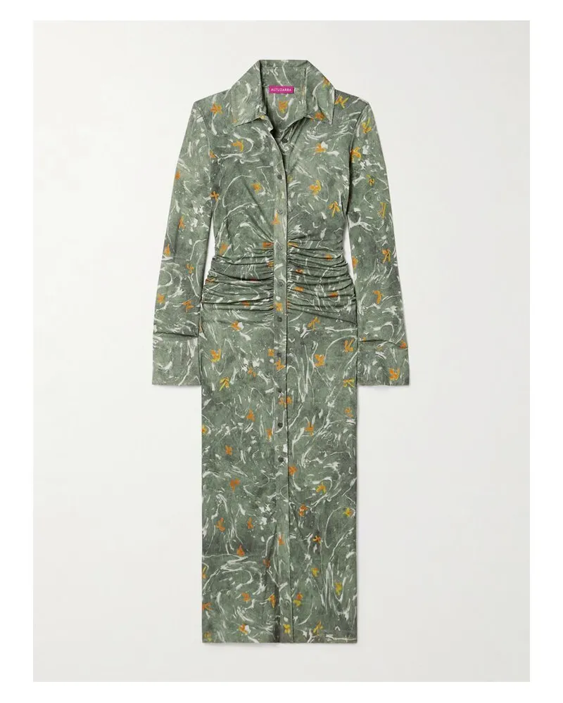Altuzarra Claudia Midikleid Aus Strukturiertem Jersey Mit Blumenprint Und Raffungen - Grün Grün