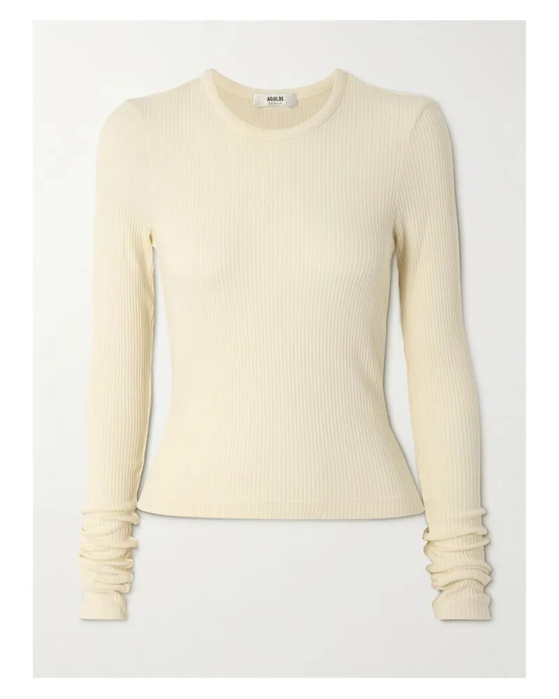 AGOLDE Alma Shrunken Geripptes Oberteil Aus Einer Stretch-lyocell-biobaumwollmischung - Creme Creme