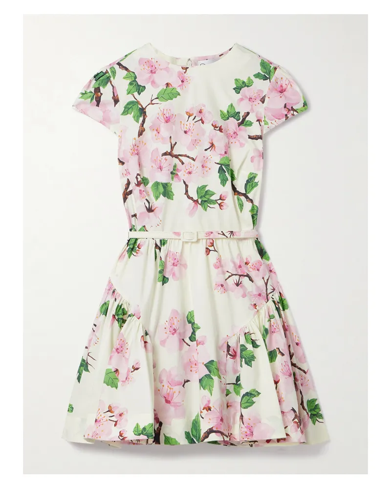 Oscar de la Renta Minikleid Aus Popeline Aus Einer Baumwollmischung Mit Blumenprint Und Gürtel - Elfenbein Elfenbein
