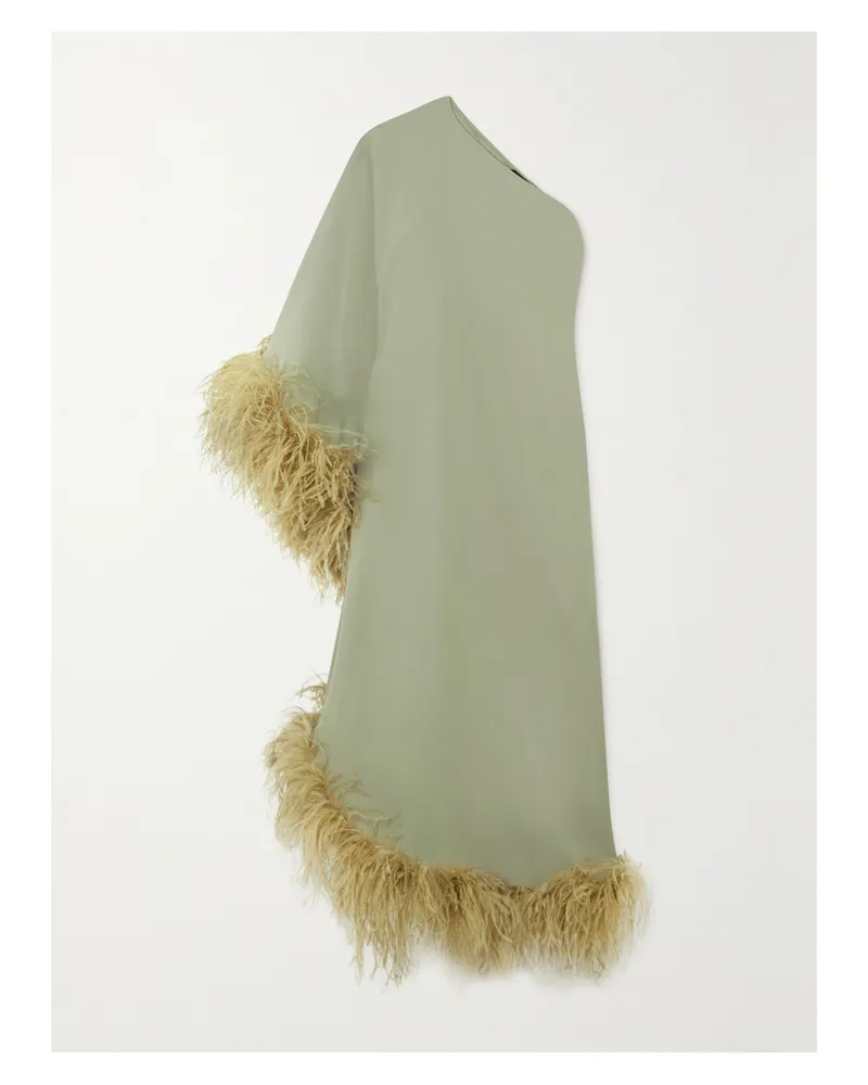 Taller Marmo Ubud Asymmetrisches Maxikleid Aus Crêpe Mit Federn - Grün Grün