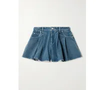Stasia Pleated Denim Shorts - Blue