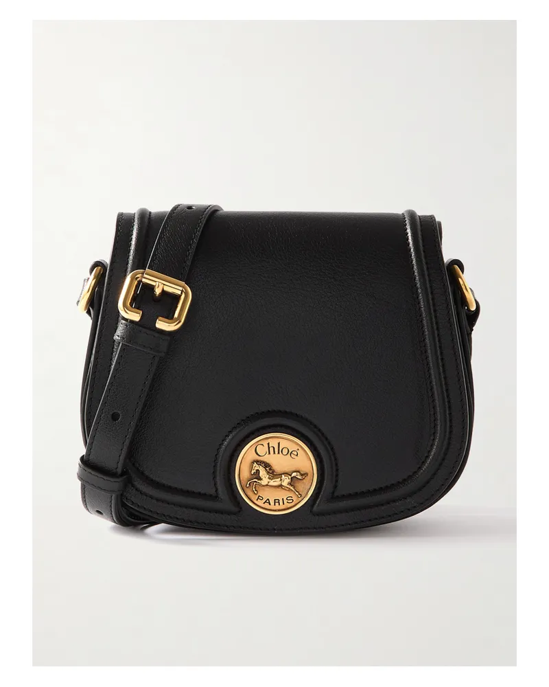 Chloé Horse Medal Kleine Schultertasche Aus Strukturiertem Leder - Schwarz Schwarz