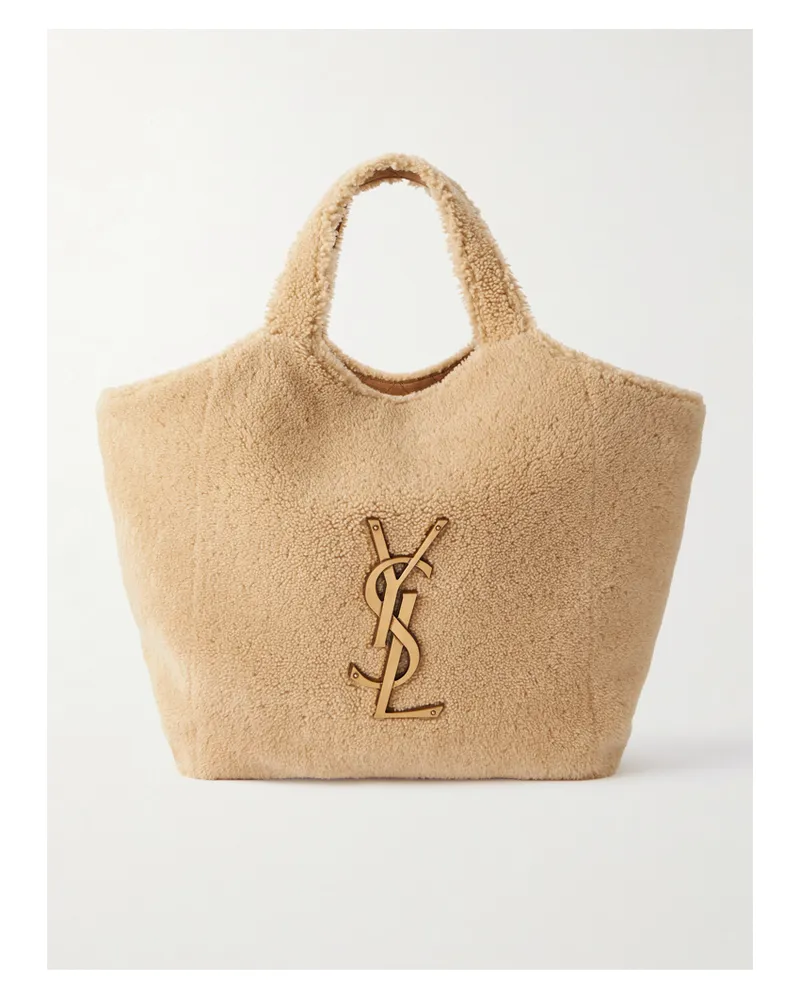 Saint Laurent Icare Extra Large Embellished Shearling Tote - Cream Cream