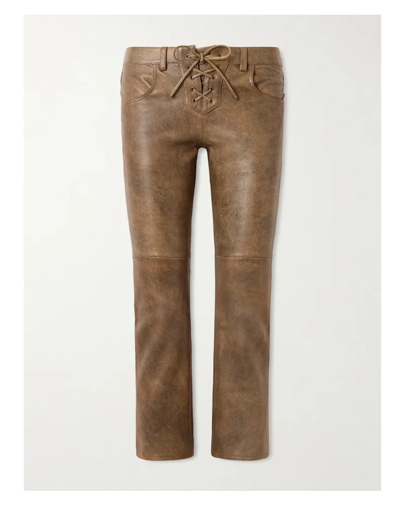Isabel Marant Vanel Lace-up Leather Slim-leg Pants - Brown Brown
