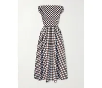 Off-the-shoulder Gingham Cotton-blend Poplin Midi Dress - Brown