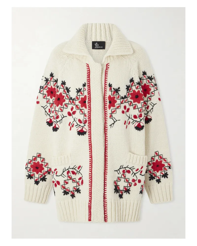 Moncler Cardigan Aus Einer Wollmischung Mit Stickereien - Creme Creme