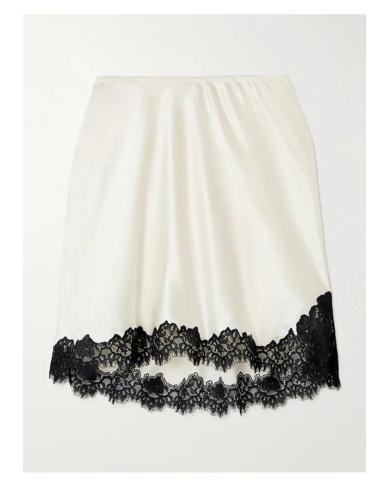DÔEN Giuliette Lace-trimmed Floral-print Silk-charmeuse Skirt - White White