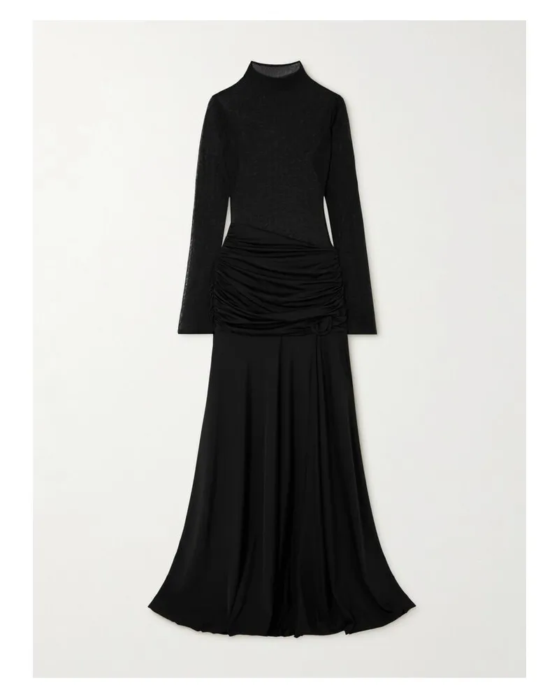 Maygel Coronel Mageia Maxikleid Aus Tüll Und Glänzendem Stretch-jersey Mit Raffungen - Schwarz Schwarz