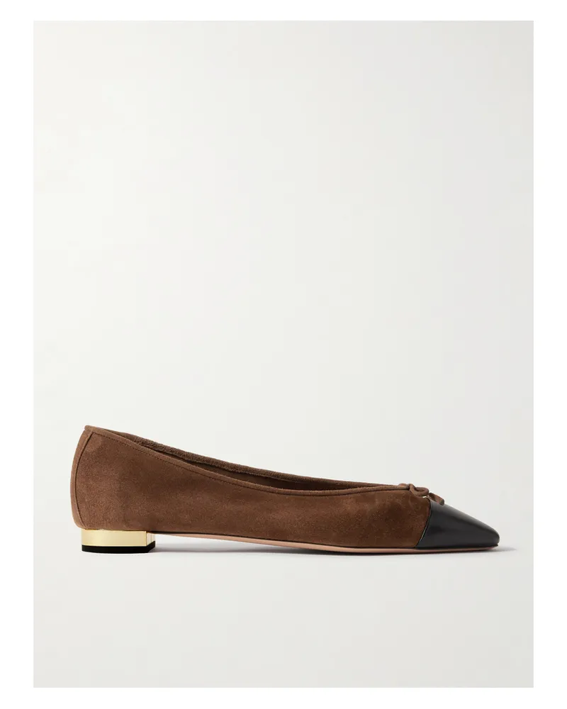 Aquazzura Gioia Bow-detailed Leather-trimmed Suede Ballet Flats - Brown Brown