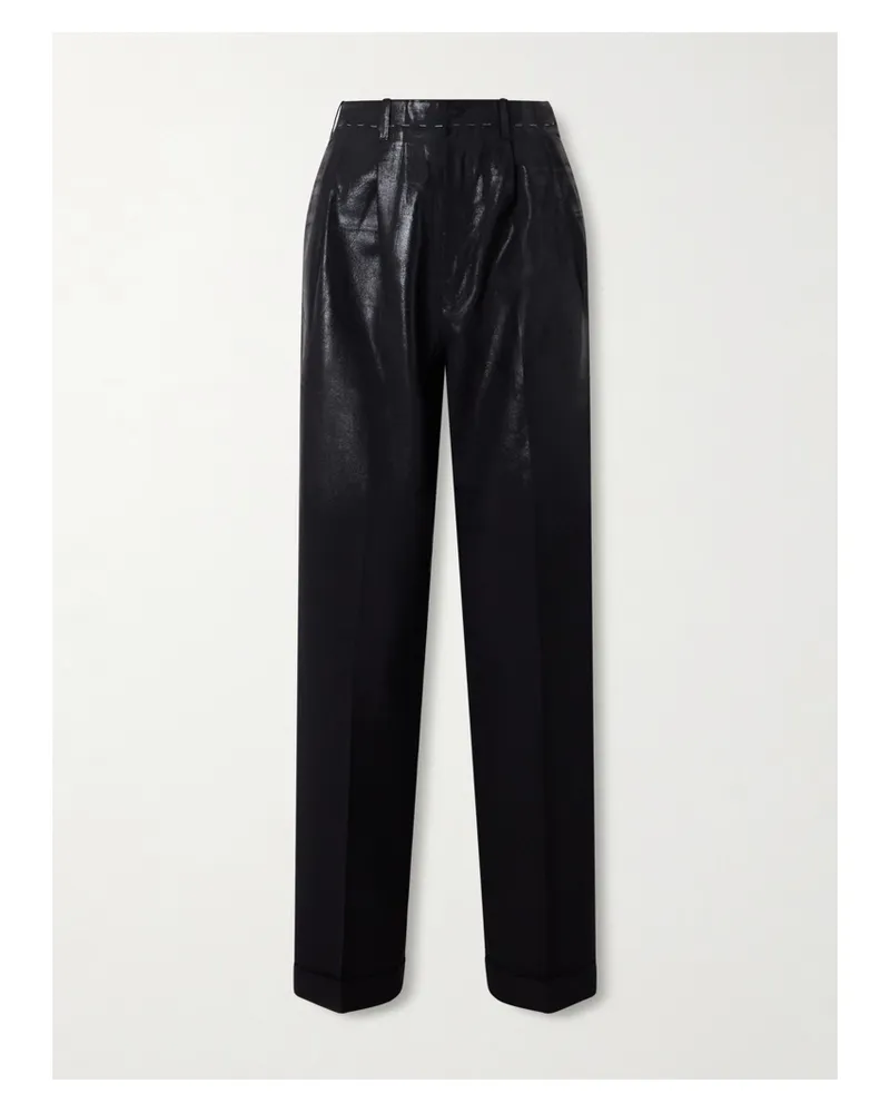 Maison Margiela Pleated Wool Straight-leg Pants - Black Black