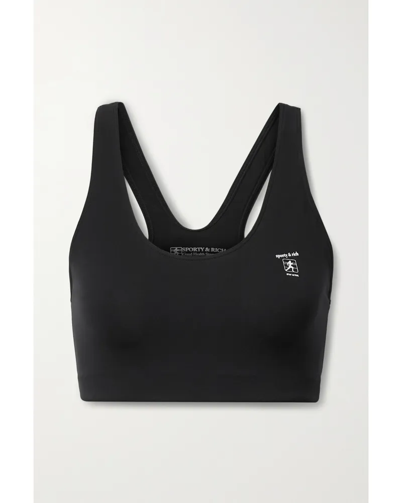SPORTY & RICH Billie Sport-bh Aus Stretch-material Mit Print - Schwarz Schwarz