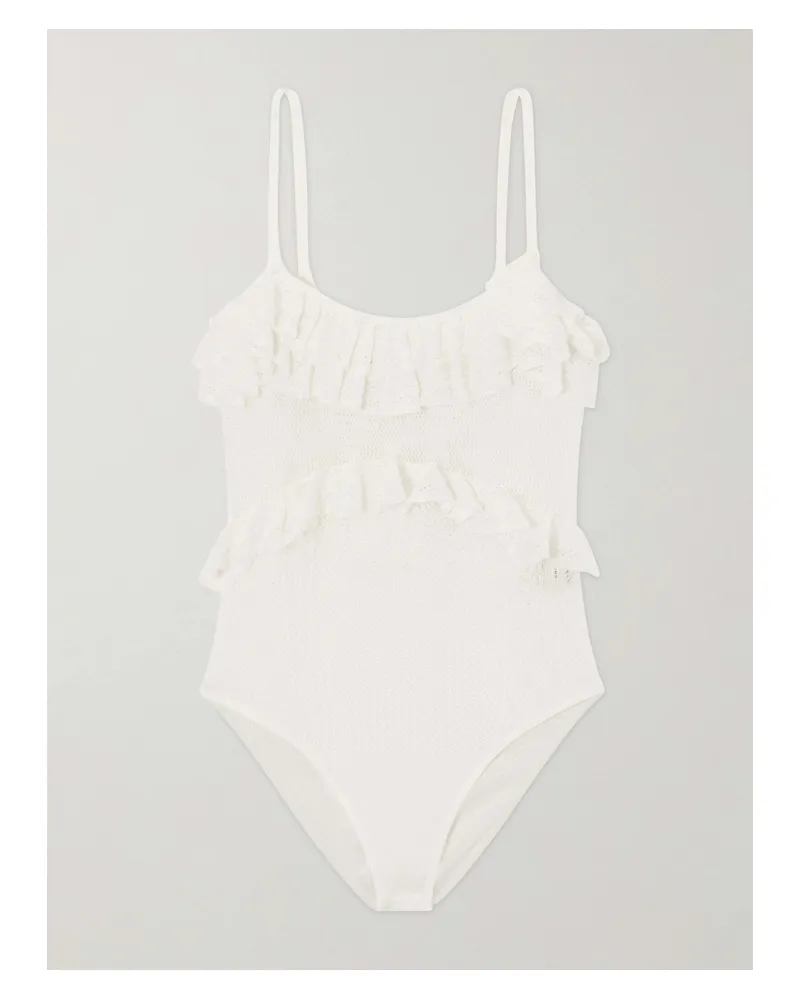 Ulla Johnson Bania Ruffled Crocheted Bodysuit - Neutrals Neutrals