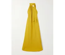 Asymmetrische Robe Aus Strukturiertem Cady Mit Raffungen Und Schluppe - Gelb