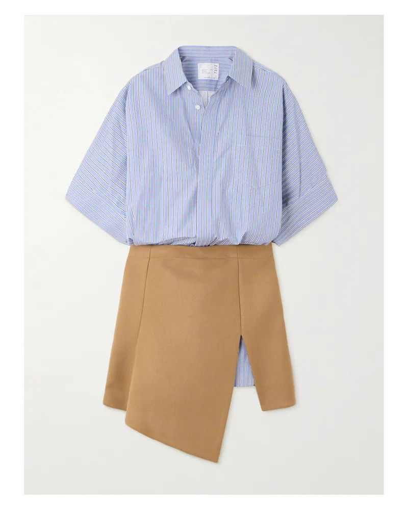 Sacai Asymmetrisches Minikleid Aus Gestreifter Baumwollpopeline Und Wolle - Blau Blau