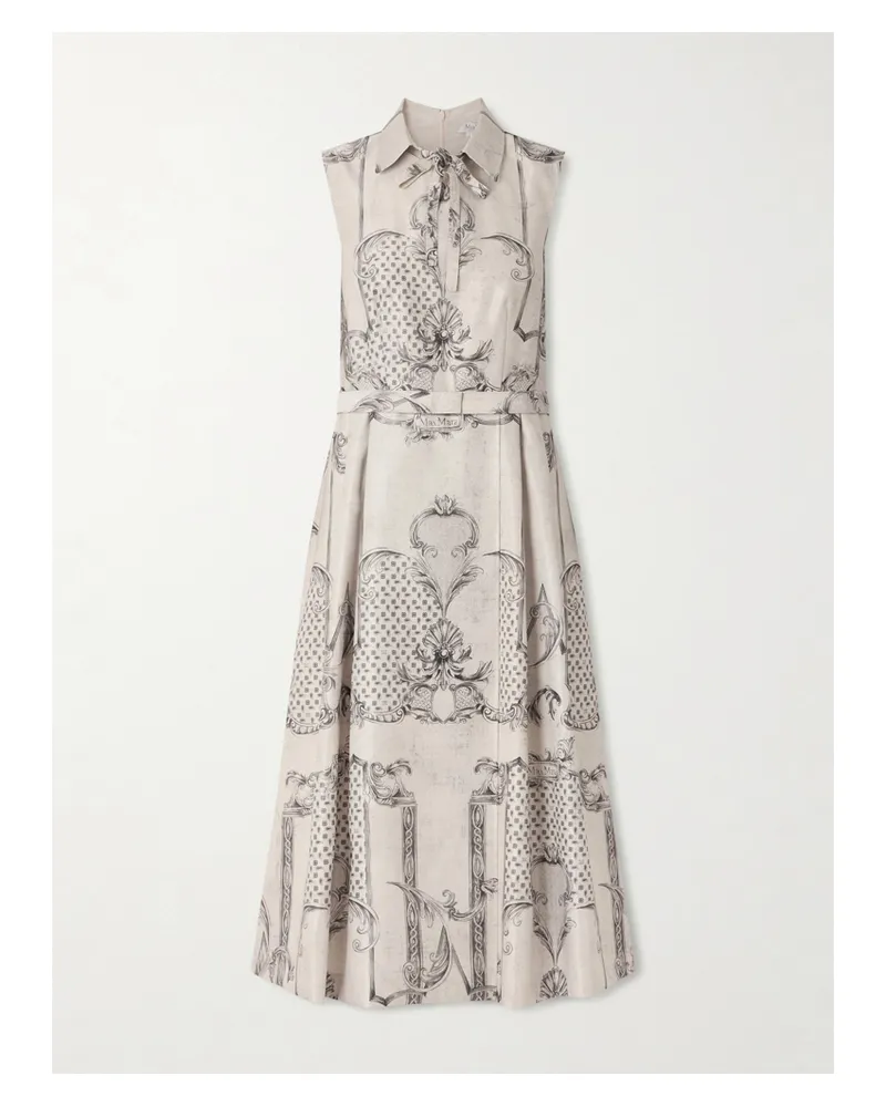 Max Mara Belted Printed Twill Midi Shirt Dress - Neutrals Neutrals