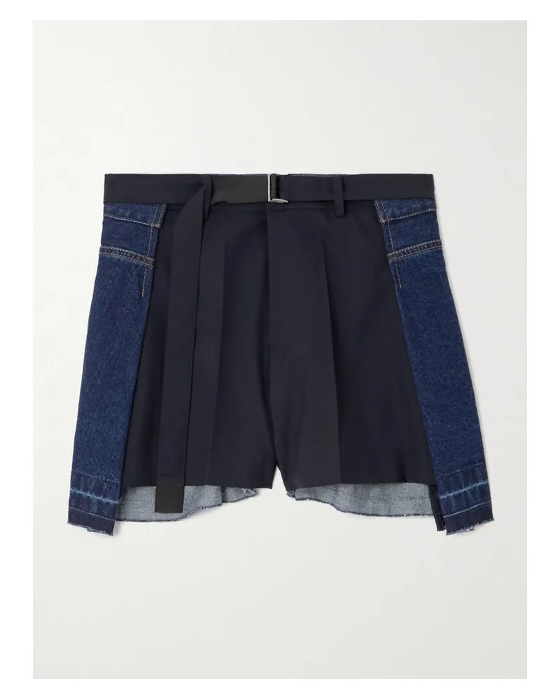 Sacai Shorts Aus Denim Und Shell Mit Falten Und Gürtel - Blau Blau