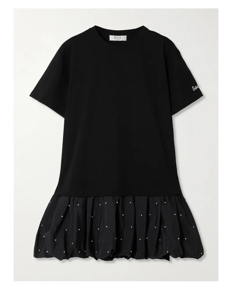 Sea Alberta Minikleid Aus Baumwoll-jersey Und Shell Mit Kunstperlen - Schwarz Schwarz
