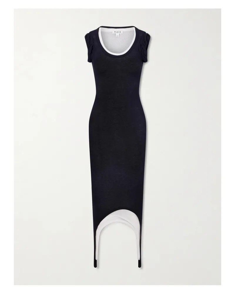 Alaïa Layered Stretch-knit Midi Dress - Black Black