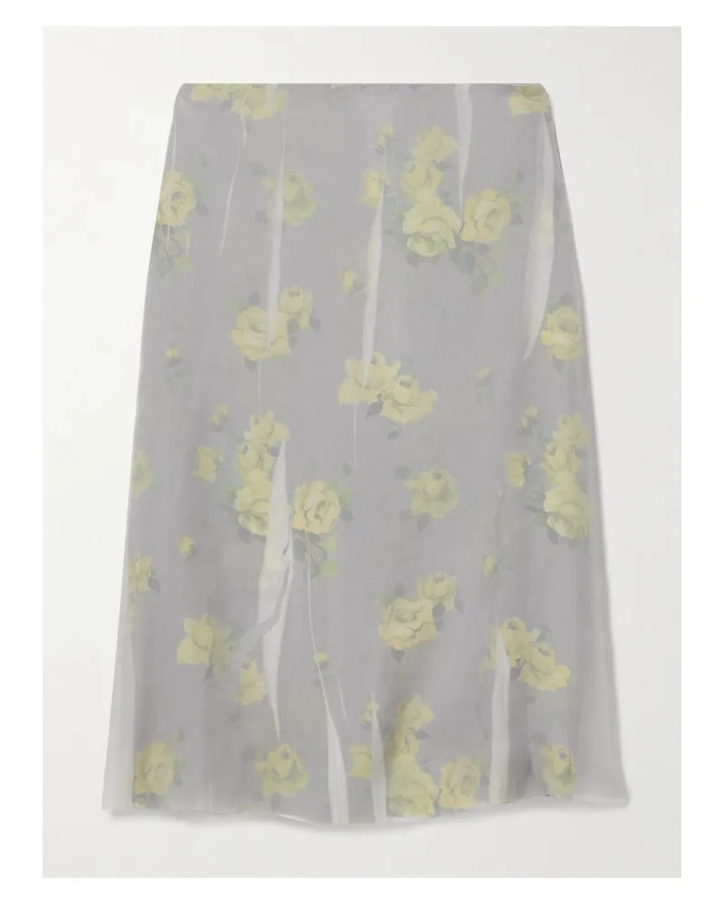 Acne Studios Mehrlagiger Rock Aus Chiffon Und Crêpe Mit Blumenprint Und Distressed-details - Grau Grau