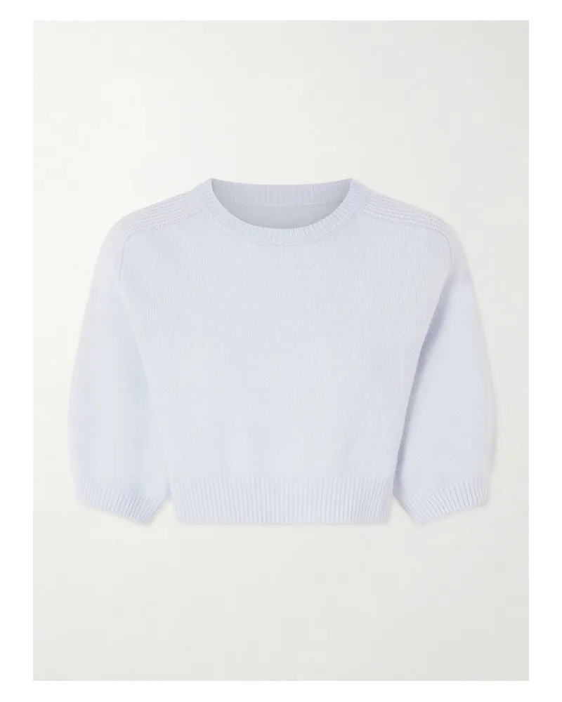 KHAITE Lorelai Cropped Wool And Cashmere-blend Sweater - Blue Blue