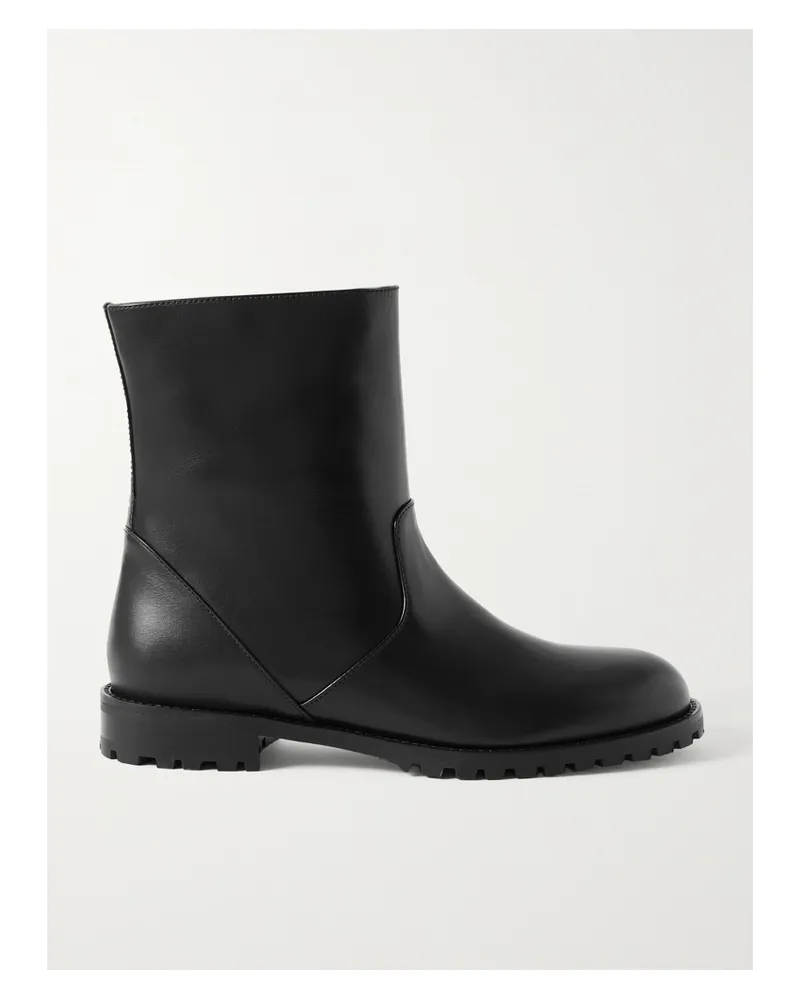 Manolo Blahnik Motosa Leather Ankle Boots - Black Black