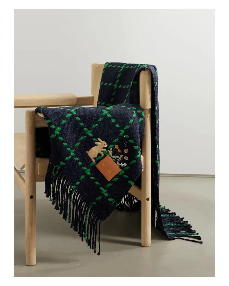 Loewe Suna Fujita Decke Aus Einer Karierten Wollmischung - Blau Blau