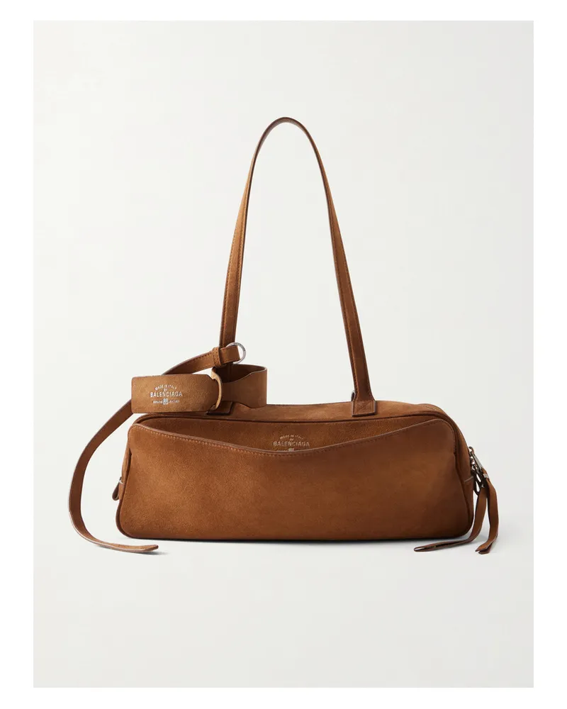 Balenciaga Carrie Small Suede Shoulder Bag - Brown Brown