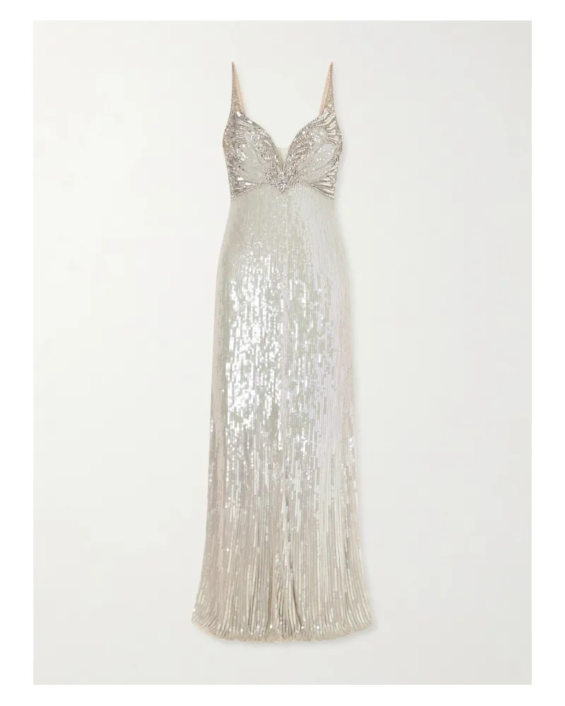 Jenny Packham Crystal-embellished Sequined Tulle Gown - Silver Silver